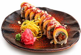 California maki: 5.Inari panko z mango i żurawiną